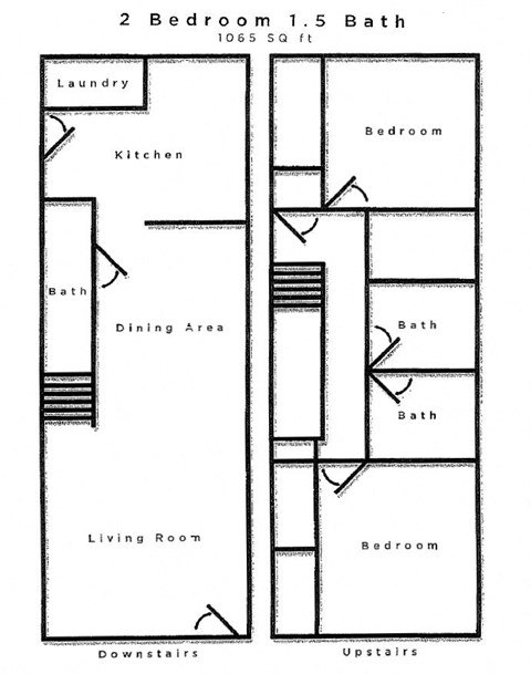 Floor plan for 2 beds, 2 baths, 1065 sqft